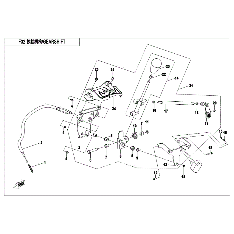 An Image of a genuine CFMOTO Parts Schematic Diagram showing the group - GEAR SHIFTING - 2018 CFMOTO CFORCE 500 S