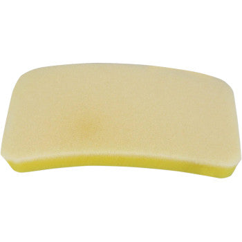 The Polaris Foam Air Filter by No Toil is a rectangular, slightly curved yellow sponge with smooth edges—resembling a foam filter—and is shown against a white background.