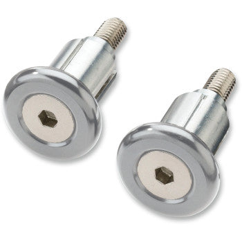 Two Handlebar Ends Silver by Moose Offroad, featuring round, gray, smooth heads with hexagonal sockets and crafted from 6061-T6 aluminum, are displayed against a white background.