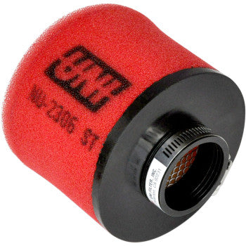 The Kawasaki Air Filter by Uni Filter features a red two-stage design with a black plastic base, metal mesh inner layer, and bold black UNI logo—perfect as an upgrade or replacement for your OEM filter.