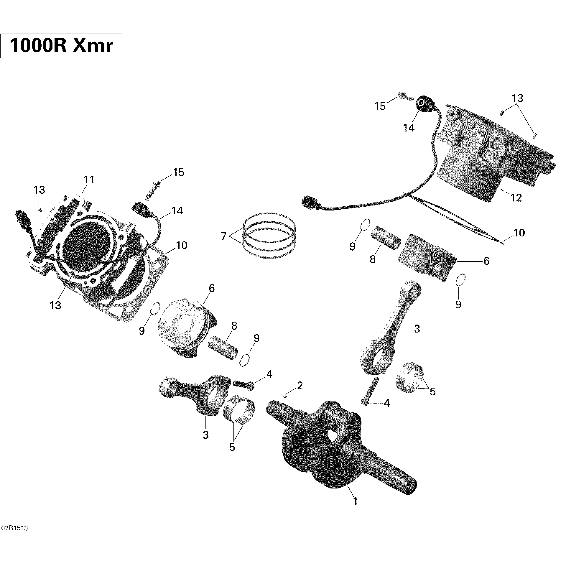 An Image of a Genuine Can-Am Parts Schematic Diagram showing the schematic - CRANKSHAFT PISTON AND CYLINDER _02R1513
