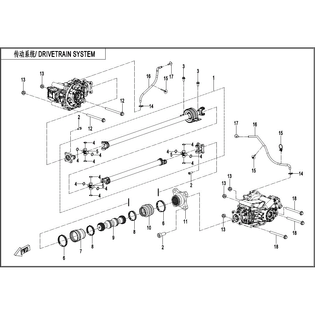 An Image of a Genuine CFMOTO Parts Schematic Diagram showing the schematic - DRIVETRAIN SYSTEM - 2025 CFMOTO UFORCE 800 XL