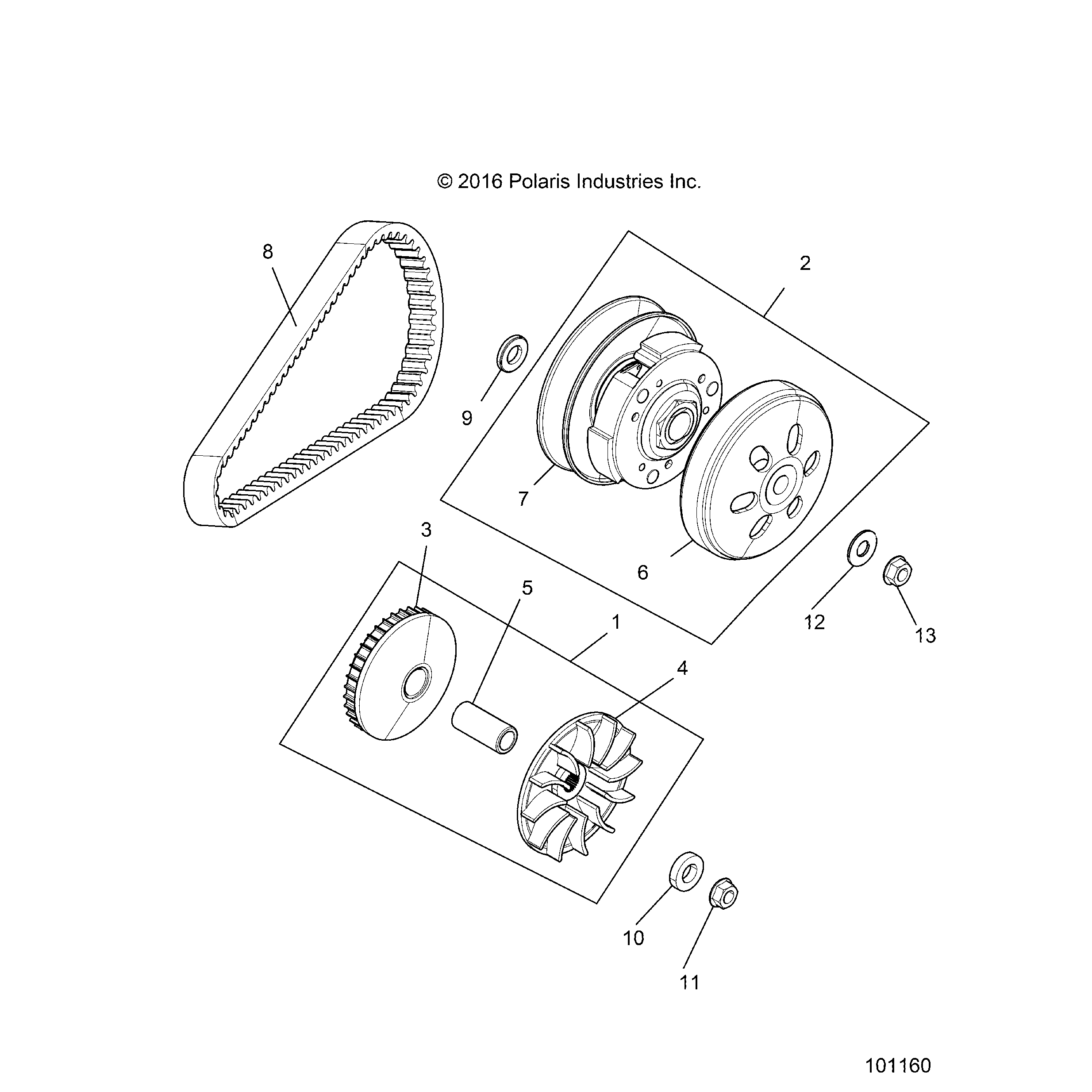 An Image of a Genuine Polaris Parts Schematic Diagram showing the schematic - DRIVE TRAIN: PRIMARY CLUTCH - 2017 POLARIS ACE 150