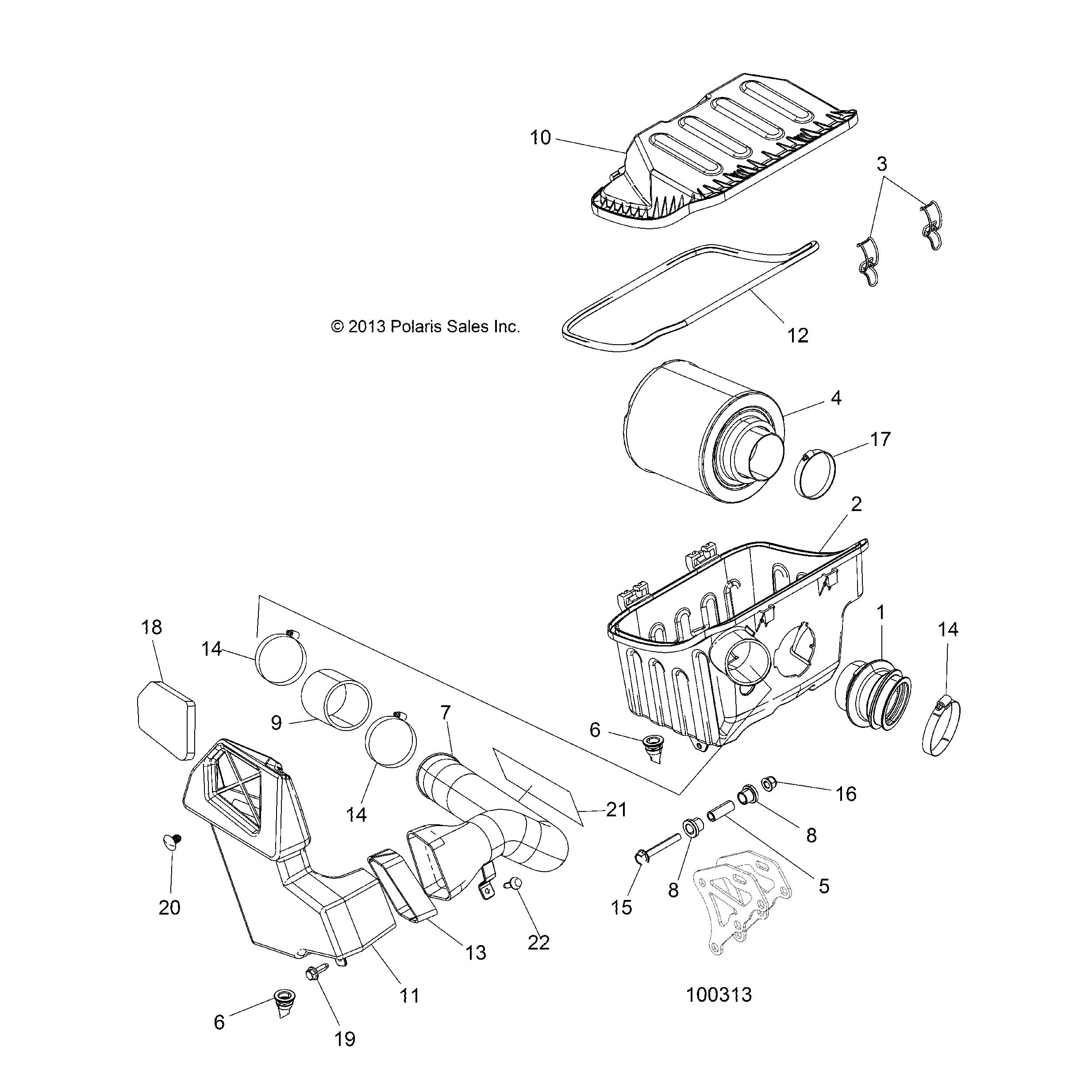 An Image of a Genuine Polaris Parts Schematic Diagram showing the schematic - ENGINE: AIR INTAKE SYSTEM - 2016 POLARIS ACE 325 EFI