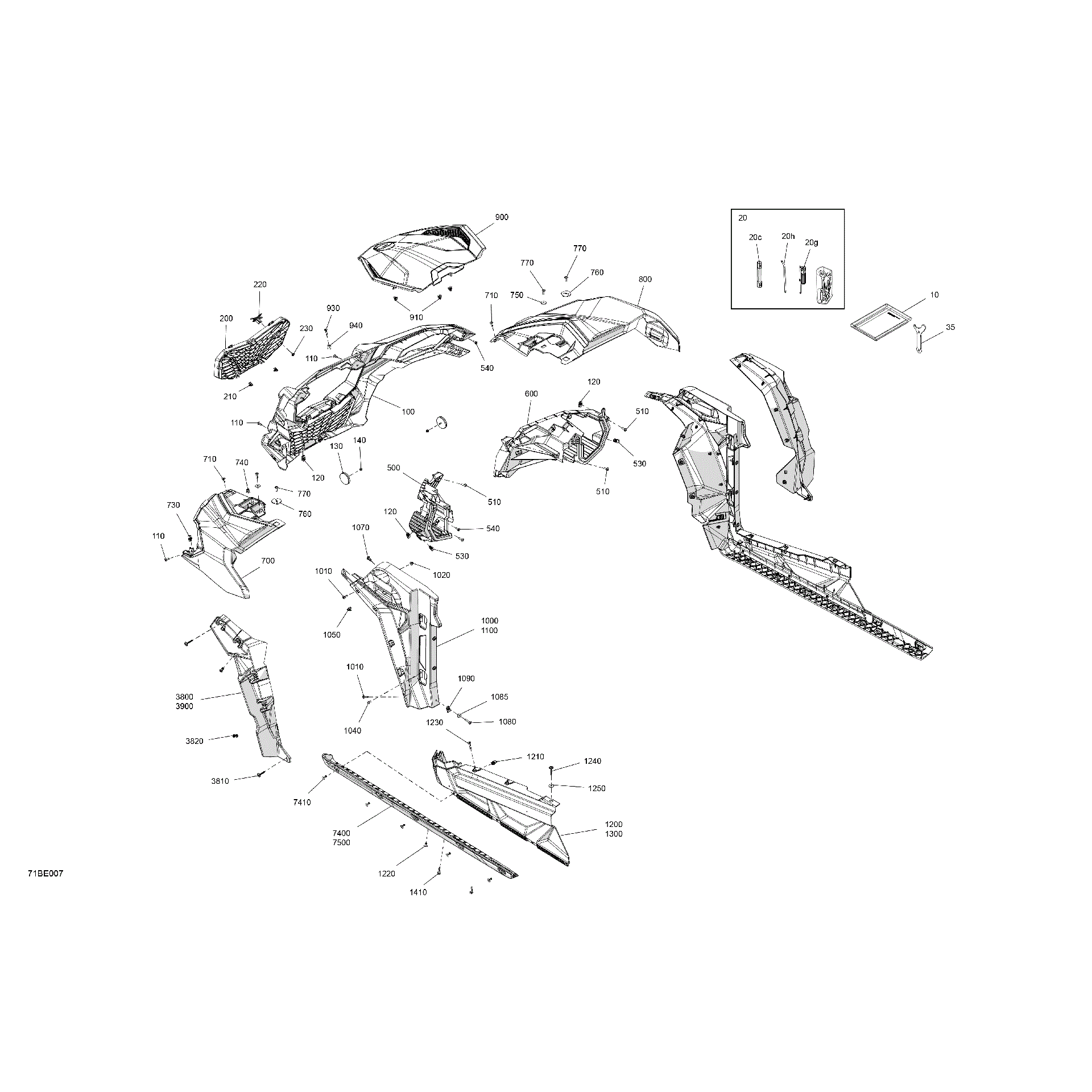 An Image of a Genuine Can-Am Parts Schematic Diagram showing the schematic - BODY - FRONT SECTION