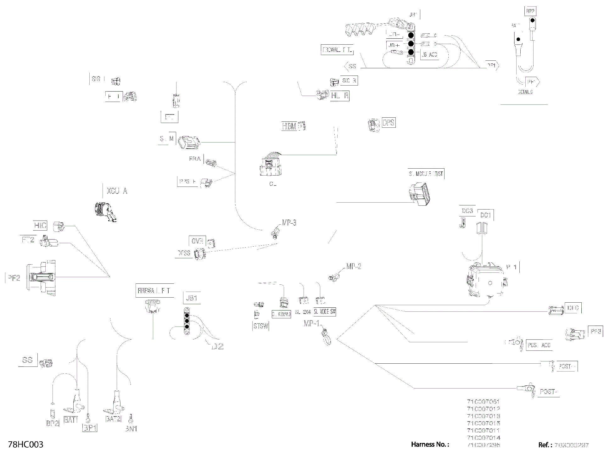 An Image of a Genuine Can-Am Parts Schematic Diagram showing the schematic - ELECTRIC - MAIN HARNESS - 710009158