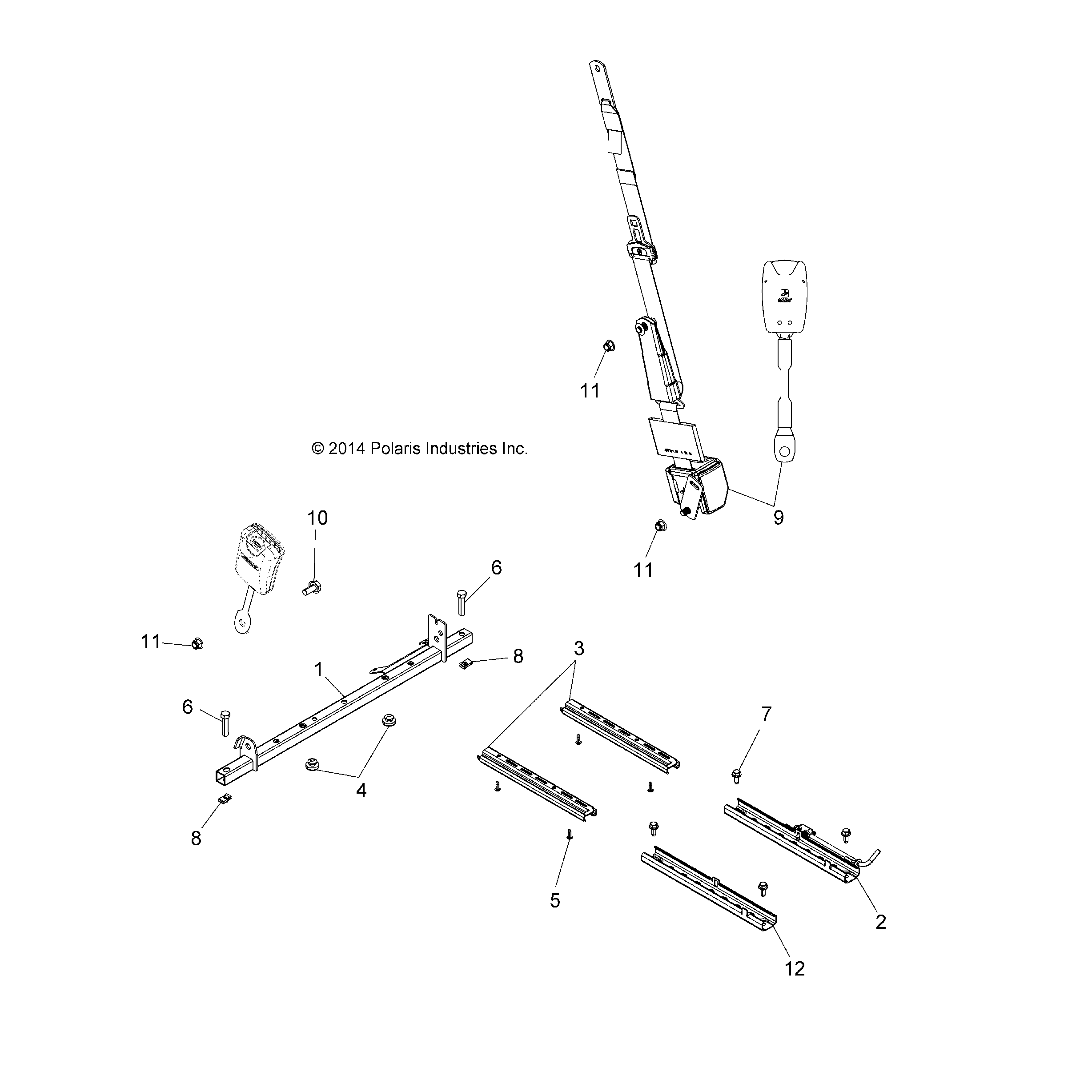 An Image of a Genuine Polaris Parts Schematic Diagram showing the schematic - BODY: SEAT MOUNTING AND BELT - 2016 POLARIS ACE 325 EFI