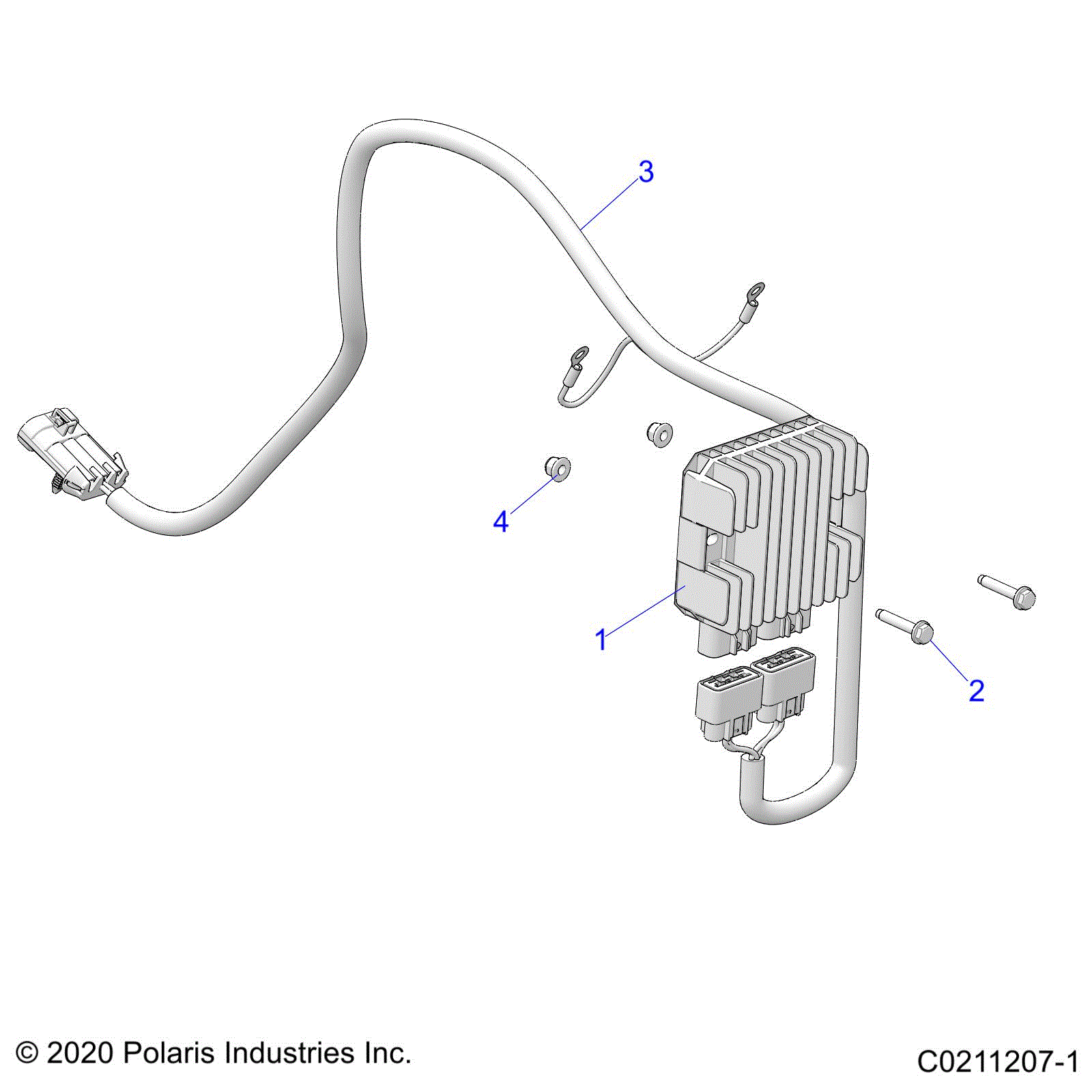 An Image of a Genuine Polaris Parts Schematic Diagram showing the schematic - ELECTRICAL: VOLTAGE REGULATOR AND MOUNTING - 2022 POLARIS SPORTSMAN TOURING XP 1000 48"