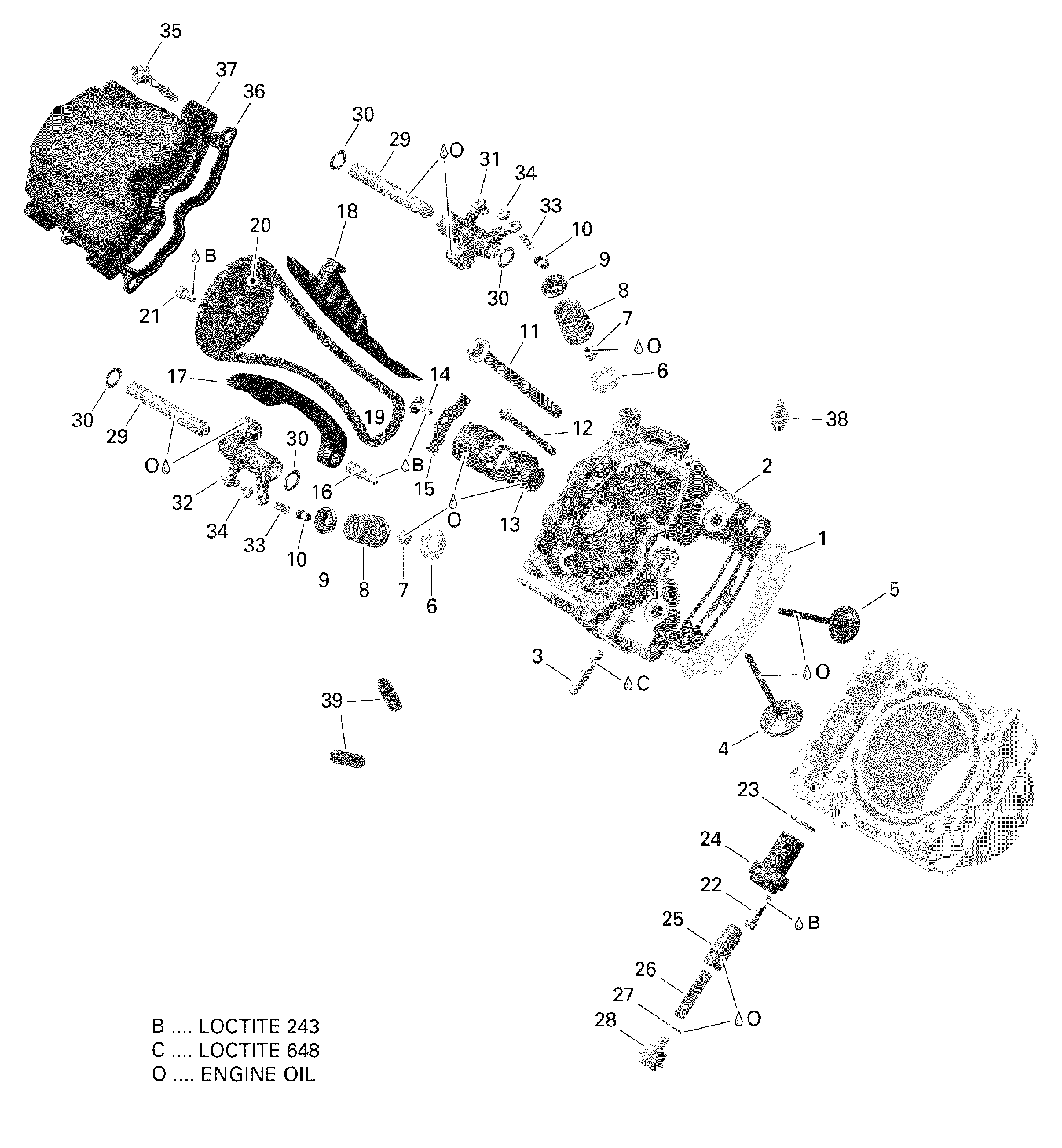 An Image of a Genuine Can-Am Parts Schematic Diagram showing the schematic - CYLINDER HEAD - 450 EFI