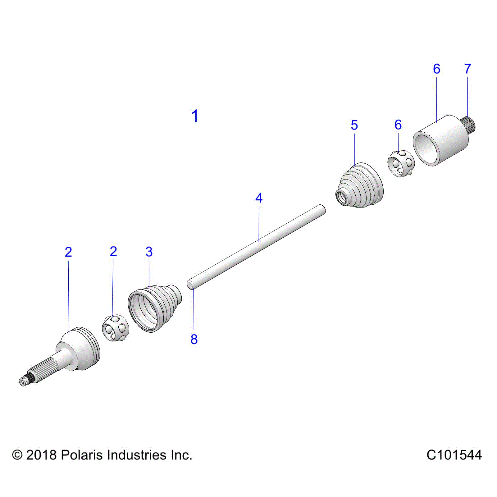 An Image of a Genuine Polaris Parts Schematic Diagram showing the schematic - DRIVE TRAIN: REAR DRIVE SHAFT - 2020 POLARIS SPORTSMAN 450 HO UTILITY