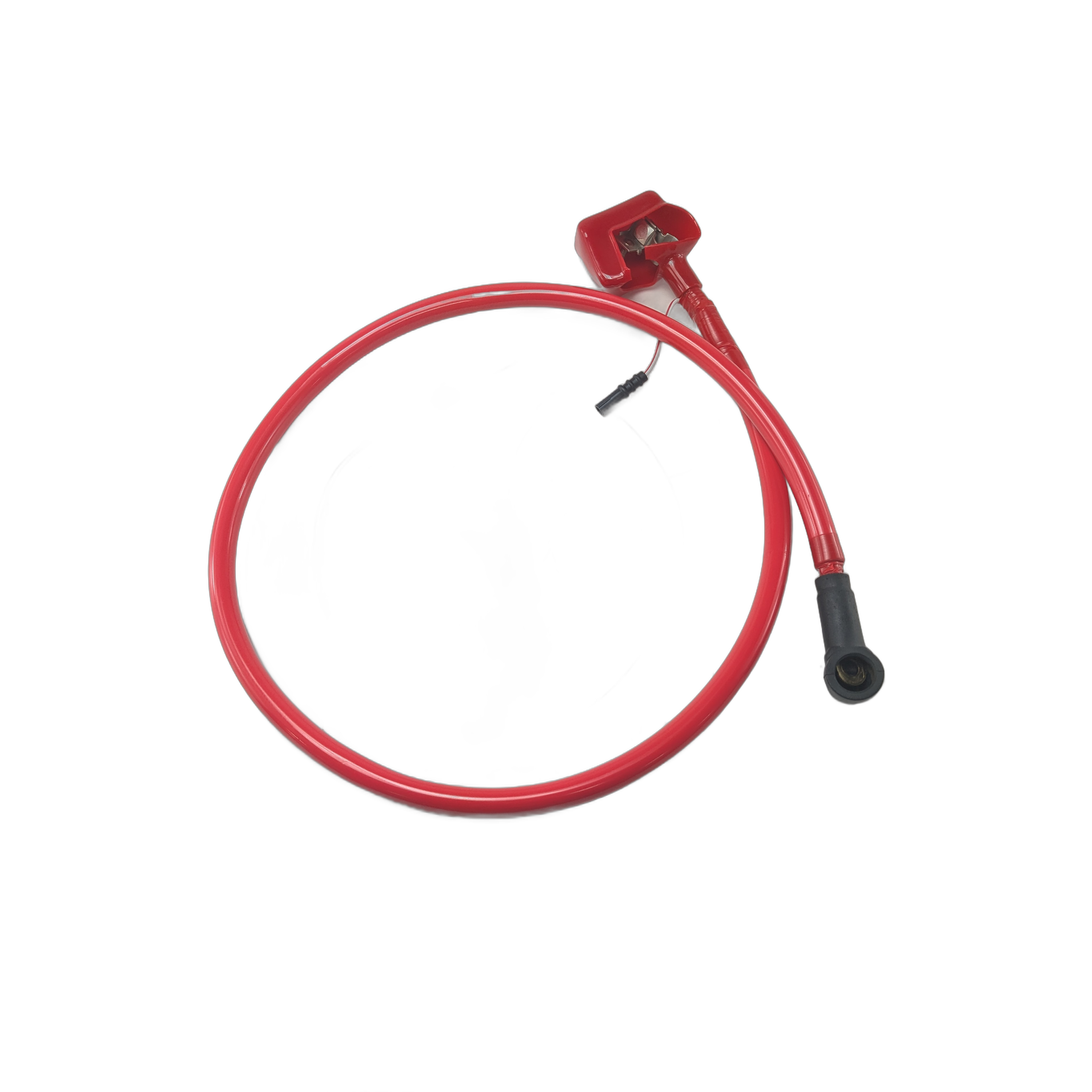 The Wire-Lead,Battery(+) by Kawasaki is displayed coiled on a plain white background, perfect for your Kawasaki off-road OEM needs and as an essential addition to your ATV accessory collection.