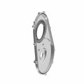 Silver metallic inner clutch cover with circular openings and mounting tabs for Polaris UTVs.