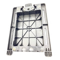Black plastic seat base with grid support structure and mounting holes designed for Polaris off-road vehicles.