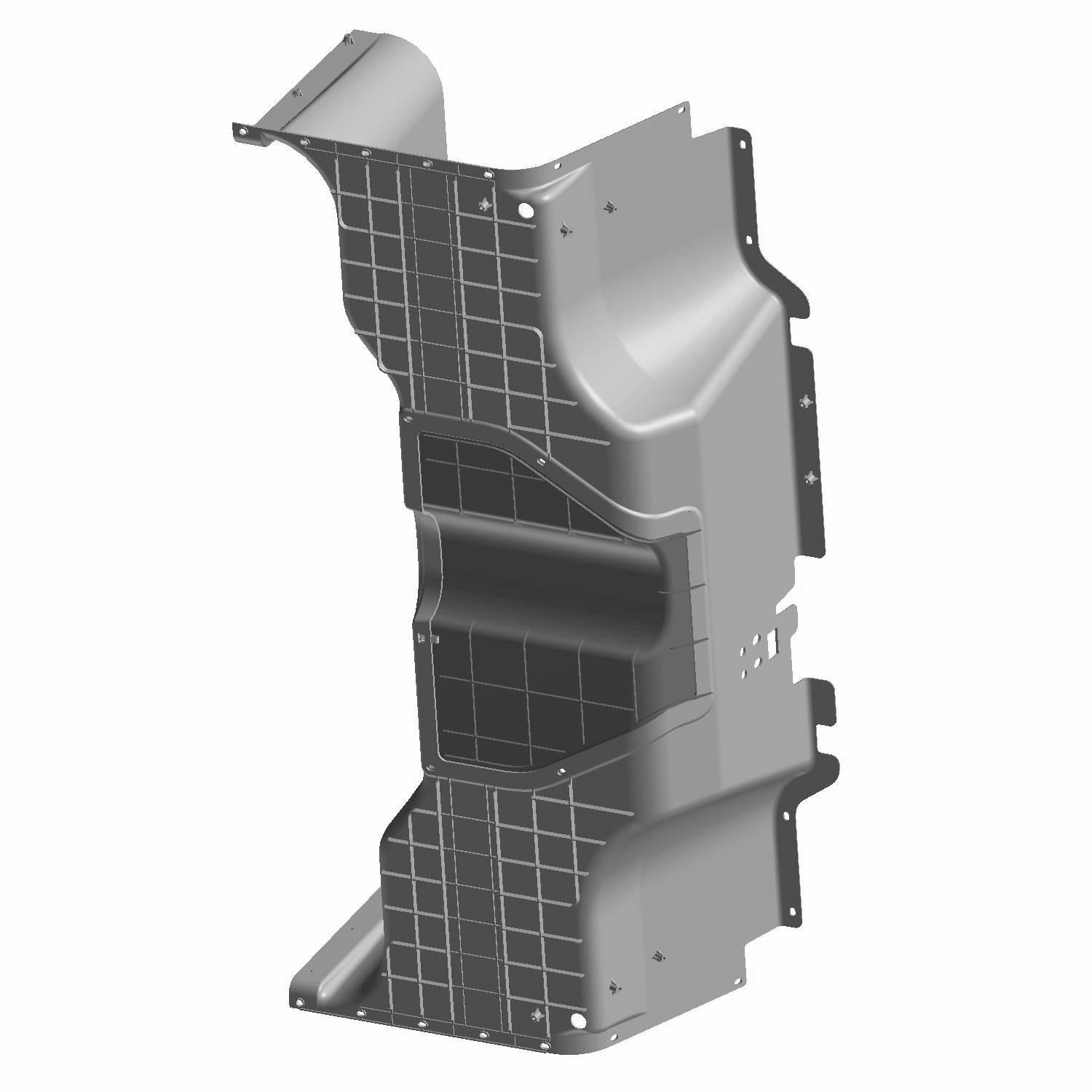 Black and gray molded plastic floor panel with textured grid pattern and mounting holes for Polaris Ranger UTV Crew.