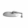 Chrome right motorcycle side mirror with curved rectangular reflective surface and angled mounting arm.