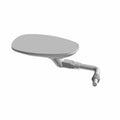 Left side motorcycle mirror with a black plastic oval mirror housing and adjustable arm.