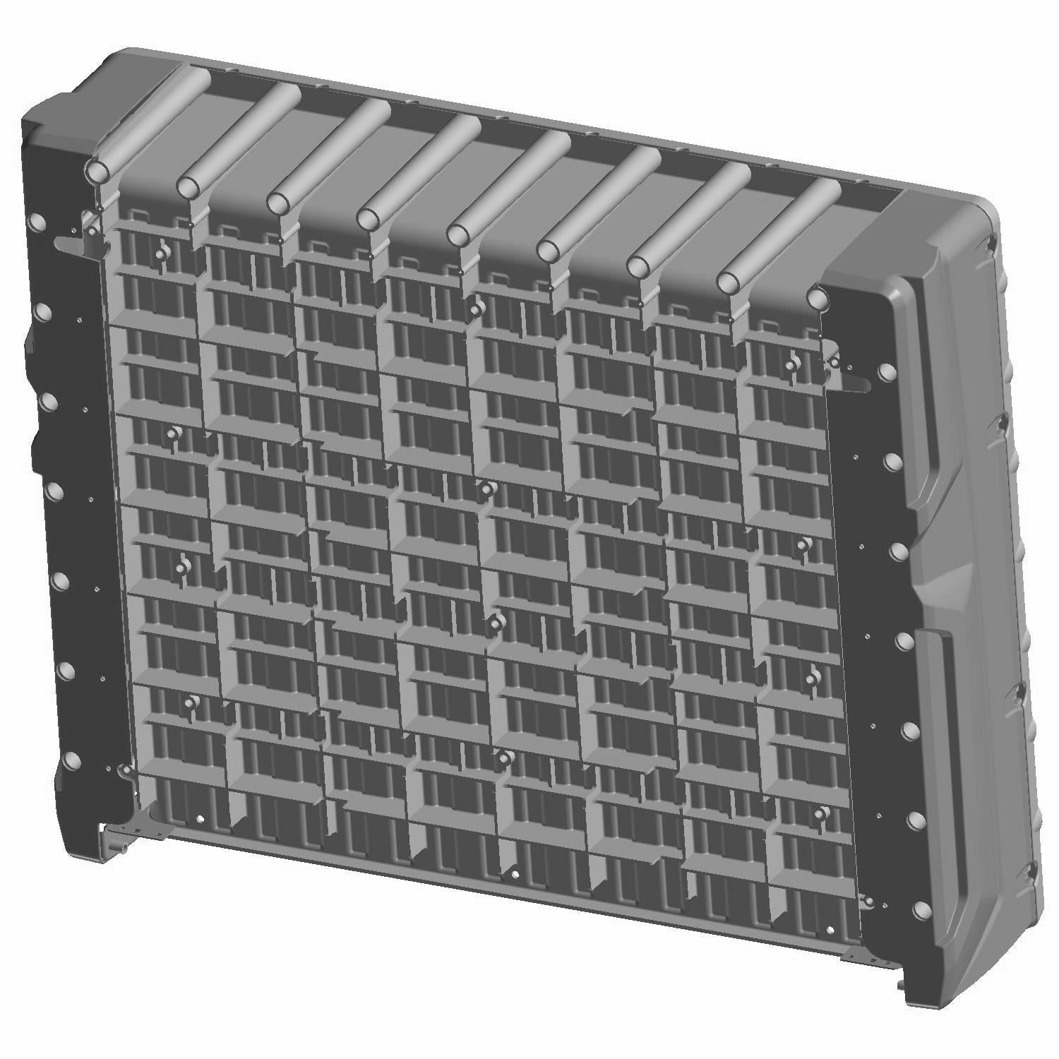 Gloss black rectangular storage box with reinforced grid pattern and bolt accents, designed for Polaris Ranger 6X6 UTV.