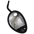 Left side flat black motorcycle mirror with oval shape and curved mounting arm.