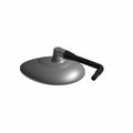 Flat black motorcycle mirror with oval reflective surface and angled mounting arm.