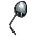 Chrome right-side motorcycle mirror with round reflective glass and curved mounting arm.