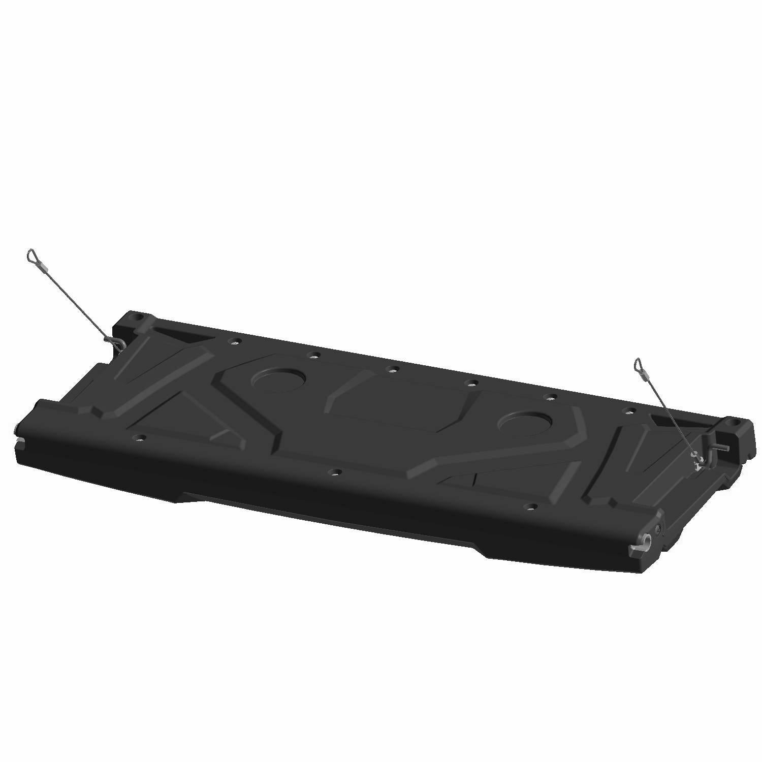 Black rectangular Polaris tailgate panel with reinforced ridges and mounting points on sides.