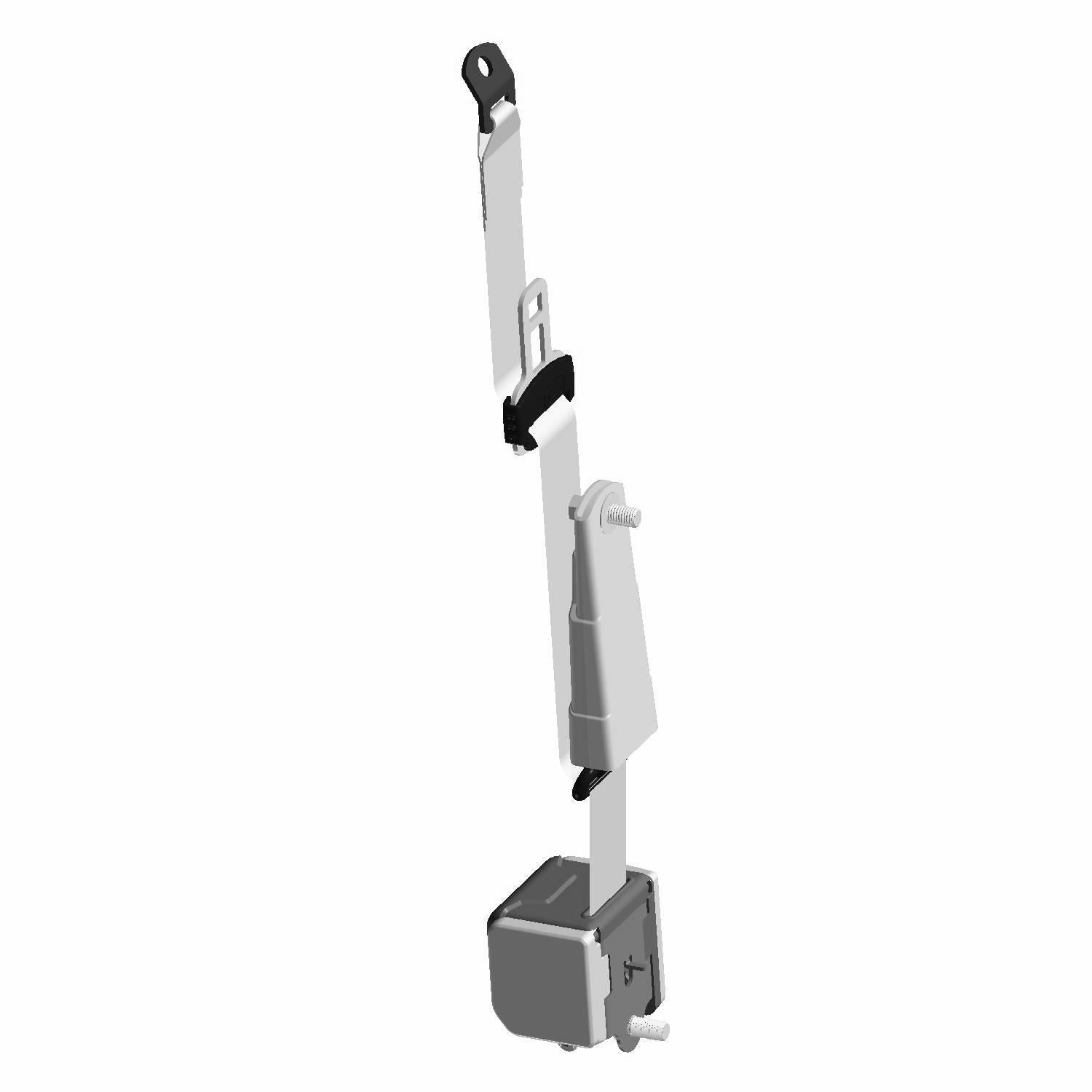 Black and gray Polaris 3-point seat belt assembly with metal mounting bracket and retractor mechanism.
