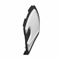 Chrome motorcycle speaker grill with black mounting trim, angular design, left side fit.