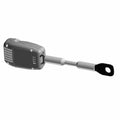 Black and gray Polaris seat belt buckle switch with elongated metal attachment loop.