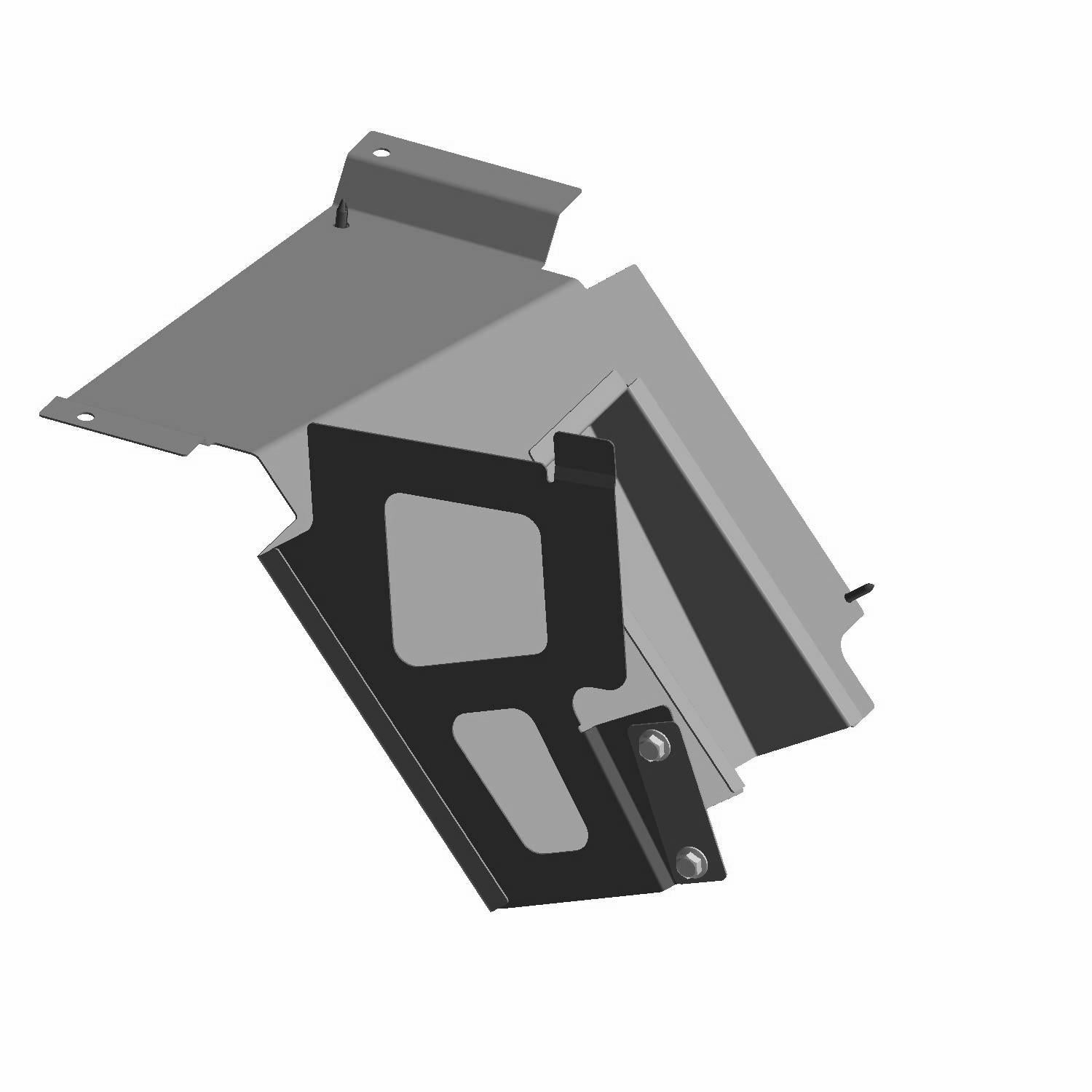 Matte black and gray angular rear mud cover with mounting brackets for offroad UTV use.