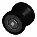 Black V-shaped roller bearing with smooth cylindrical edges and central metal bearing hub.