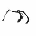 Black nylon 4-point driver seat belt harness with metal buckles and adjustment clips.