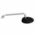 Flat black round motorcycle mirror with angled silver arm and mounting end.