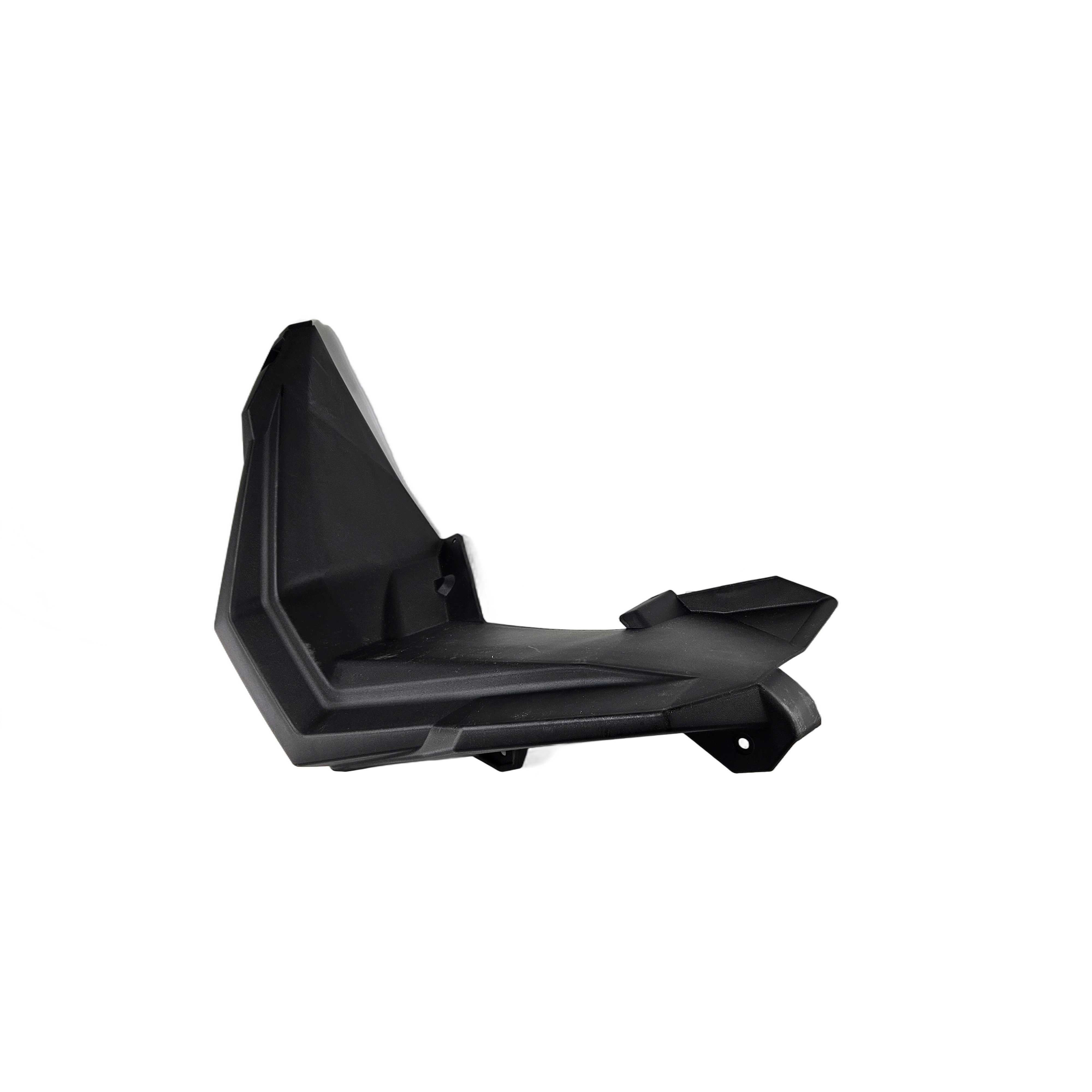 Matte black angular plastic fender front flair with mounting points for off-road vehicle.