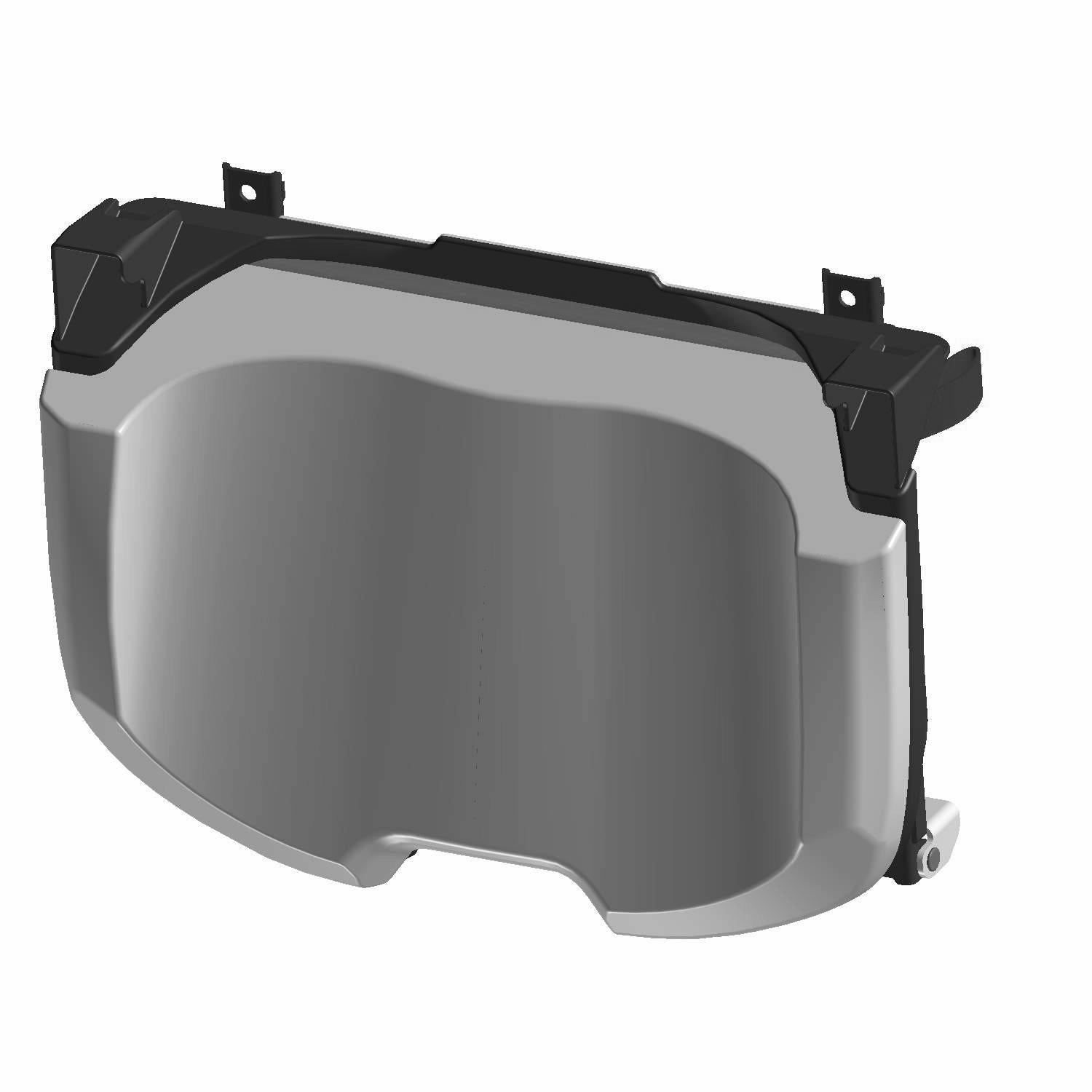 Black and gray contoured UTV seat base flip with mounting brackets, durable plastic material.