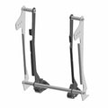 Silver and black metal receiver seat slide and tilt assembly with pivot points and mounting holes.