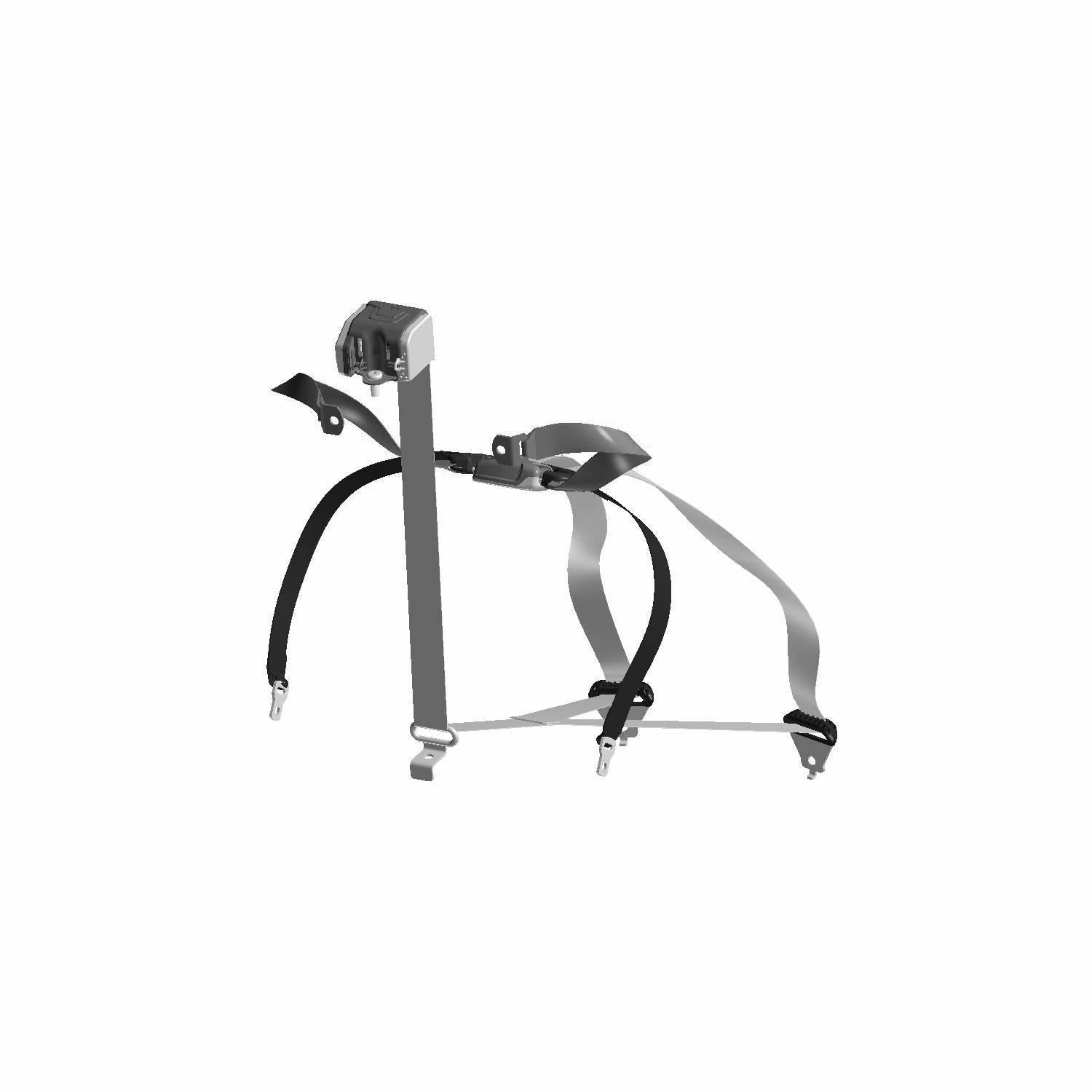 Gray multipoint right seat belt with adjustable straps and metal mounting hardware for Polaris off-road vehicles.