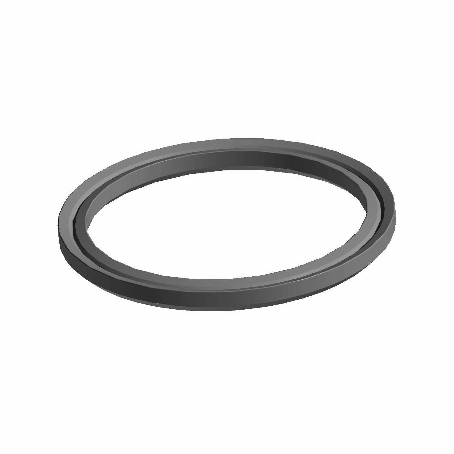 Black circular rubber gasket with a flat, smooth surface and beveled inner edge.