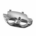 Chrome-finished motorcycle gauge hood with dual circular openings and mounting tabs.
