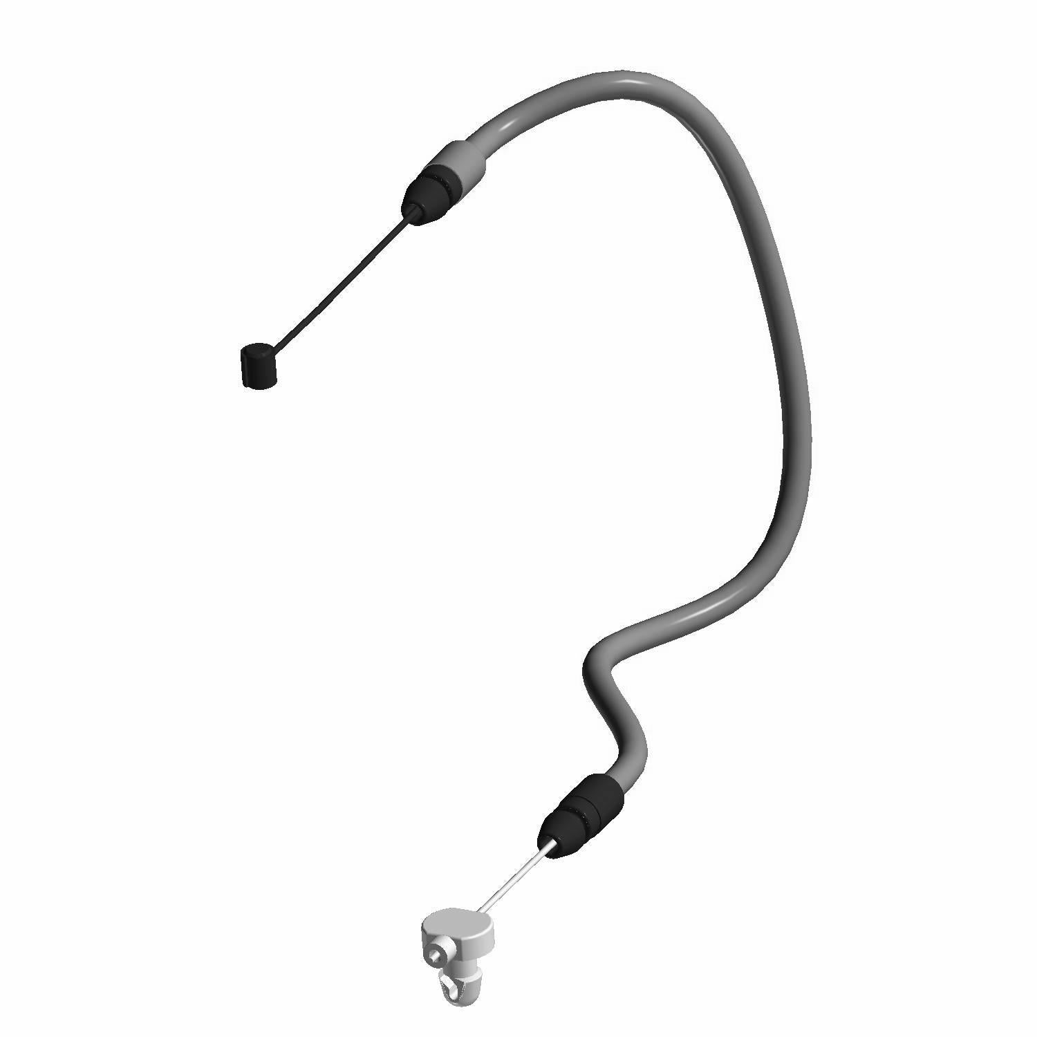 Black flexible fuel line hose with metal fitting and protective end caps for Polaris UTV.