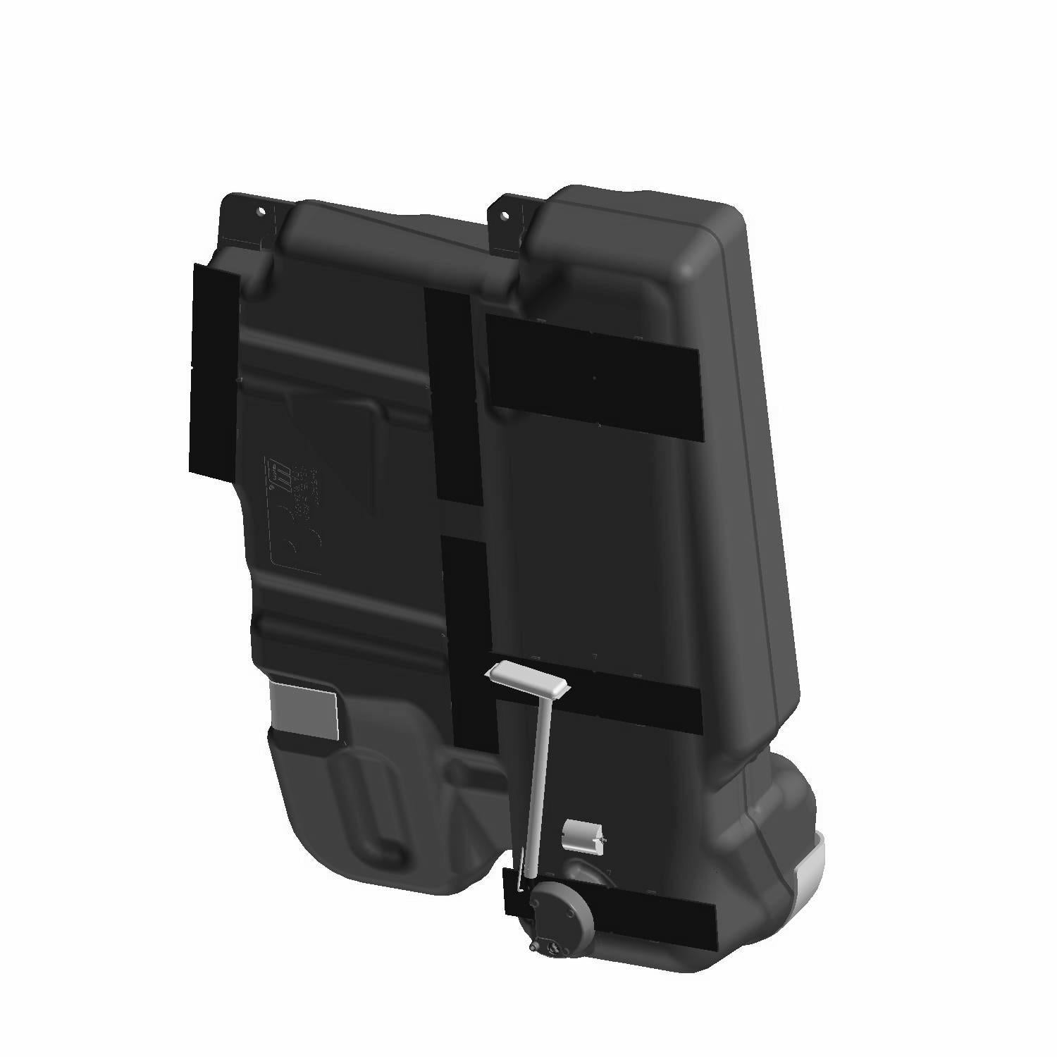 Black molded plastic 12-gallon fuel tank with mounting straps and valve for Polaris RZR UTV.