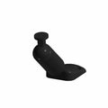 Black metal mirror mount bracket with angled cylindrical post and flat baseplate with two holes.