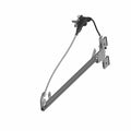 Metal regulator crank window mechanism with black plastic handle and mounting brackets.