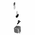 Black and silver Polaris 3-point center seat belt buckle assembly with mounting components.