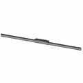 Black rubber windshield wiper blade with slim, straight design and central mounting bracket.