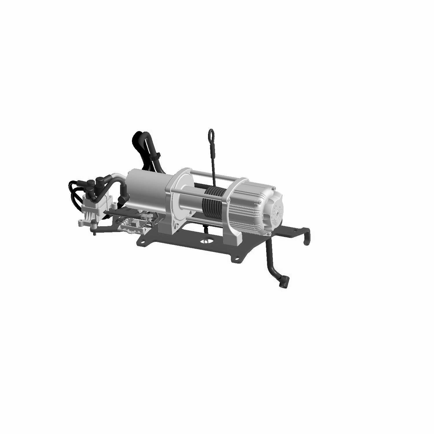 Compact silver and black Polaris winch with motor housing, cable, and mounting bracket.