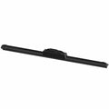 Black rubber windshield wiper blade with streamlined plastic casing and mounting hub center.