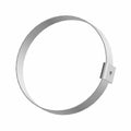 Silver metal circular clamp band with a rectangular attachment tab and mounting hole.