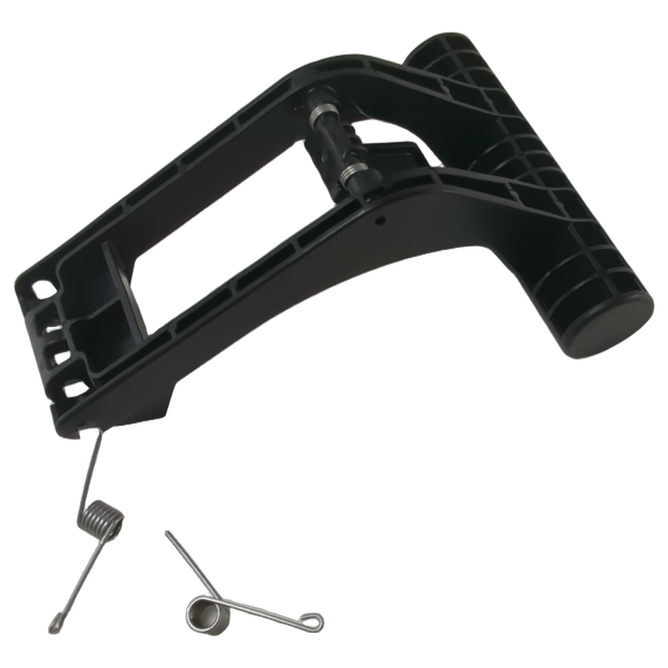 Black plastic windshield tipout handle with curved ergonomic grip and two small metal springs.