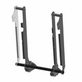 Black metal receiver seat slide and tilt bracket with mounting holes and a horizontal support bar.