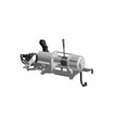 Compact heavy-duty metallic silver Polaris winch with mounting bracket and black electrical cables.